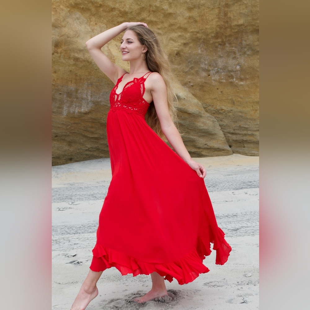 Free People Adella Maxi Dress Bright Red XS